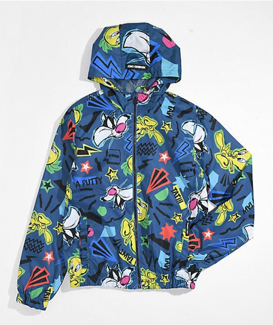 Kids Jackets * | Members Only X Looney Tunes Kids Tweety & Sylvester Blue Windbreaker Jacket Special Design