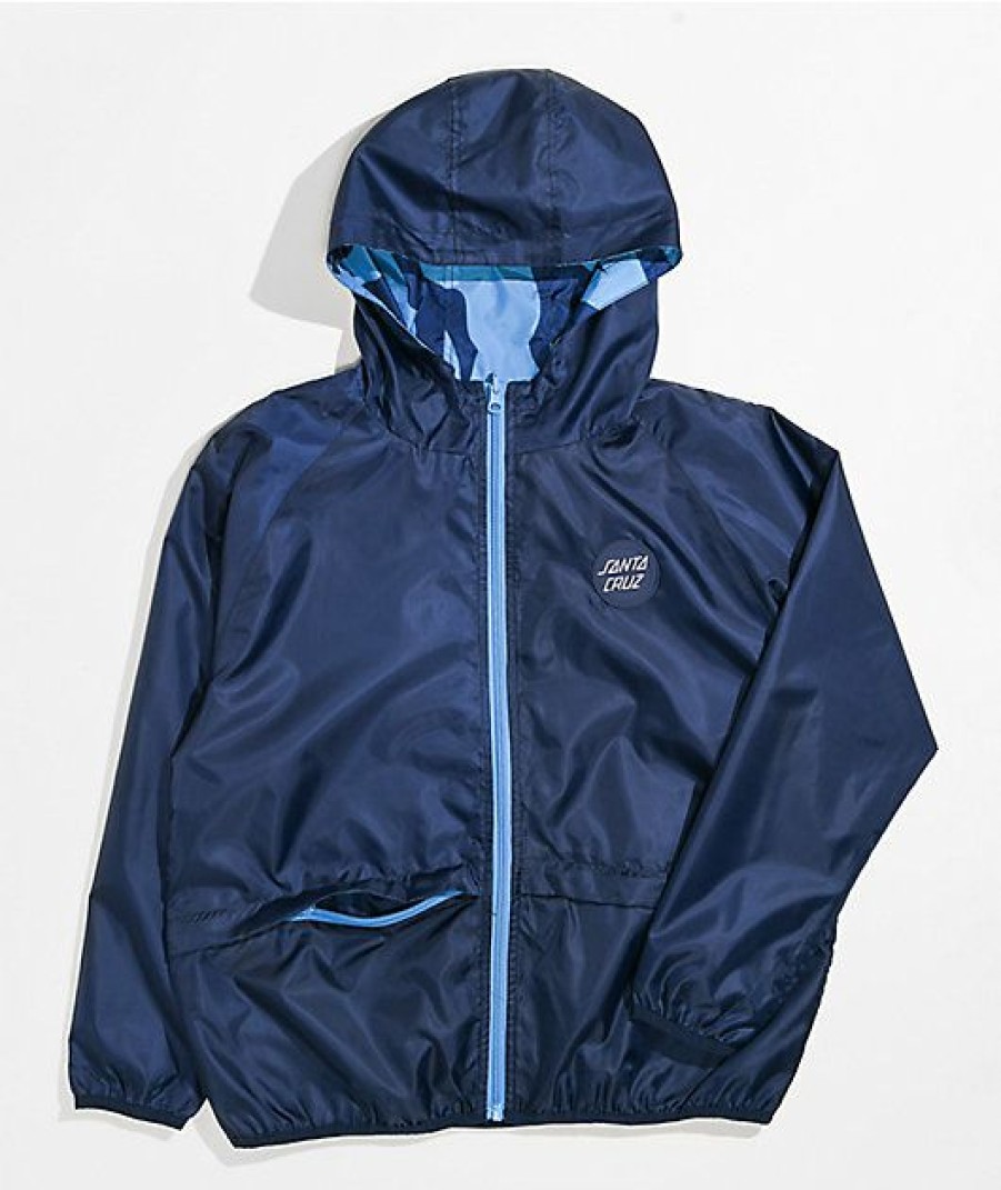 Kids Jackets * | Santa Cruz Kids' Obscure Blue Reversible Windbreaker Jacket Reduction In Price