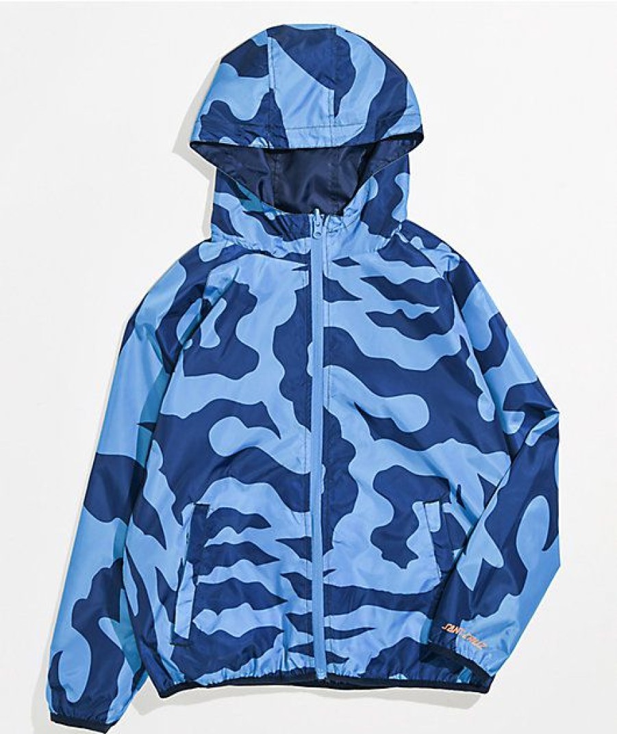 Kids Jackets * | Santa Cruz Kids' Obscure Blue Reversible Windbreaker Jacket Reduction In Price