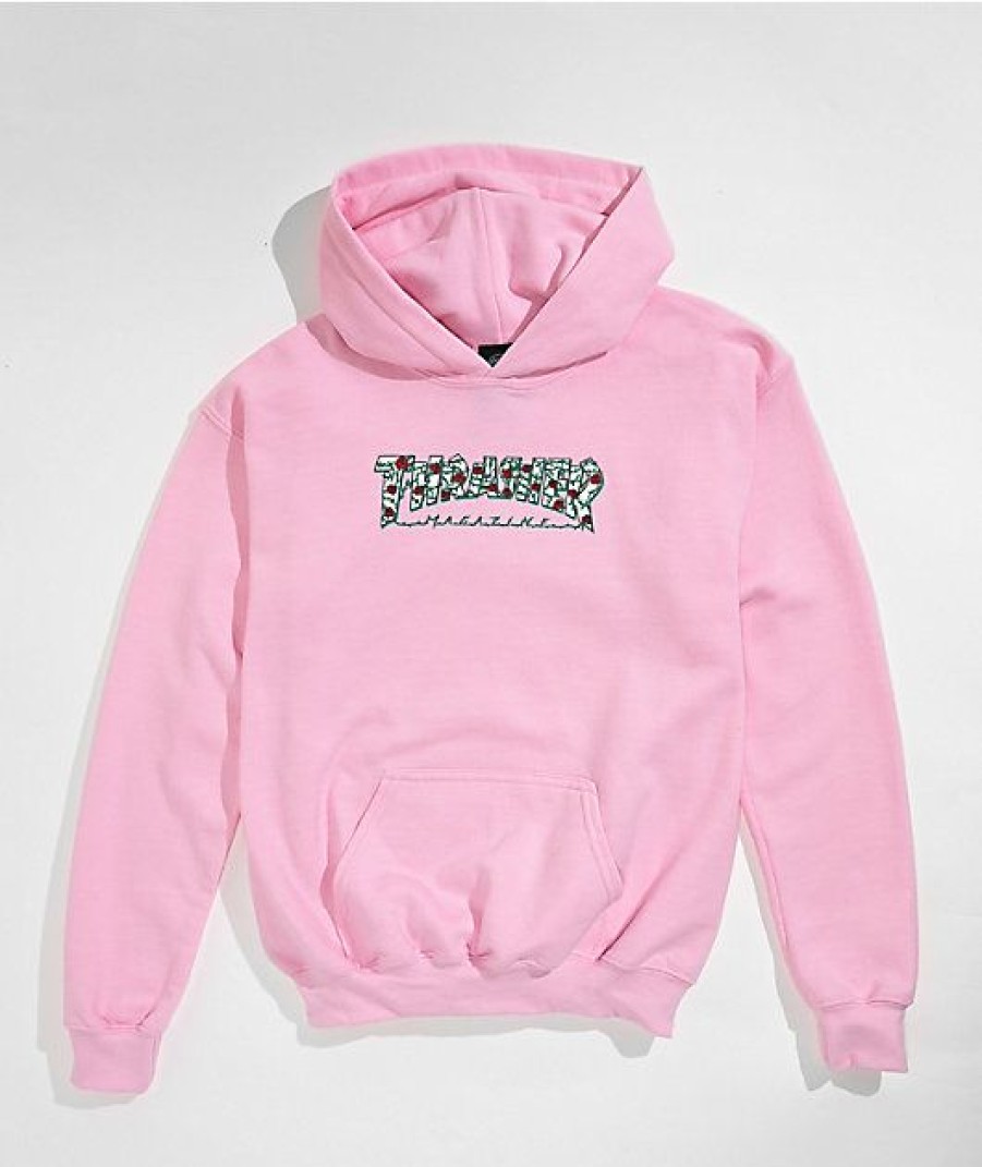 Kids Hoodies & Sweatshirts * | Thrasher Kids' Roses Pink Hoodie Half Price