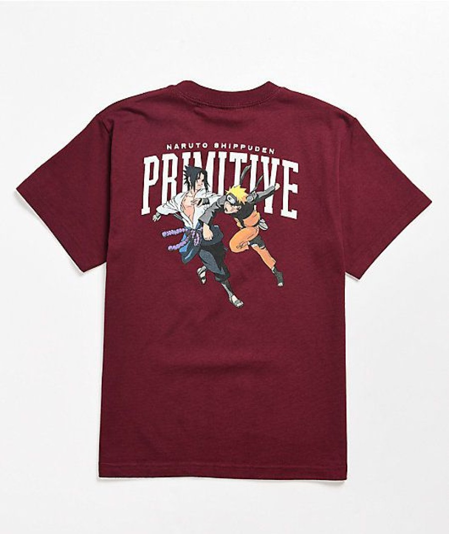 Kids T-Shirts * | Primitive X Naruto Shippuden Ii Kids Naruto Versus Sasuke Burgundy T-Shirt Outlet