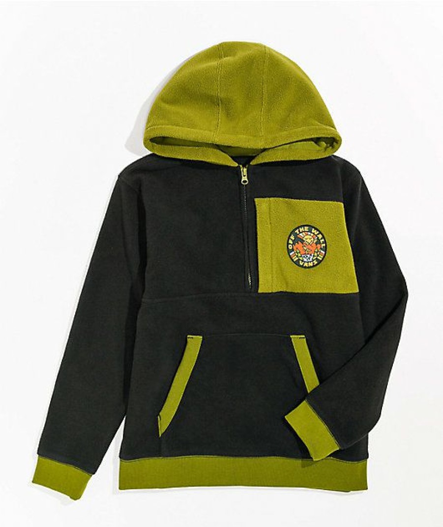 Kids Hoodies & Sweatshirts * | Vans Kids' Street Sport Green & Black Half Zip Hoodie Outlet