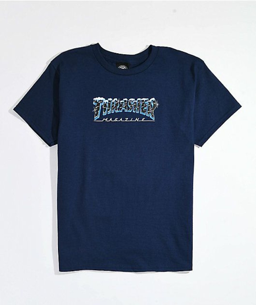 Kids T-Shirts * | Thrasher Kids Ice Navy T-Shirt The Varied Pattern