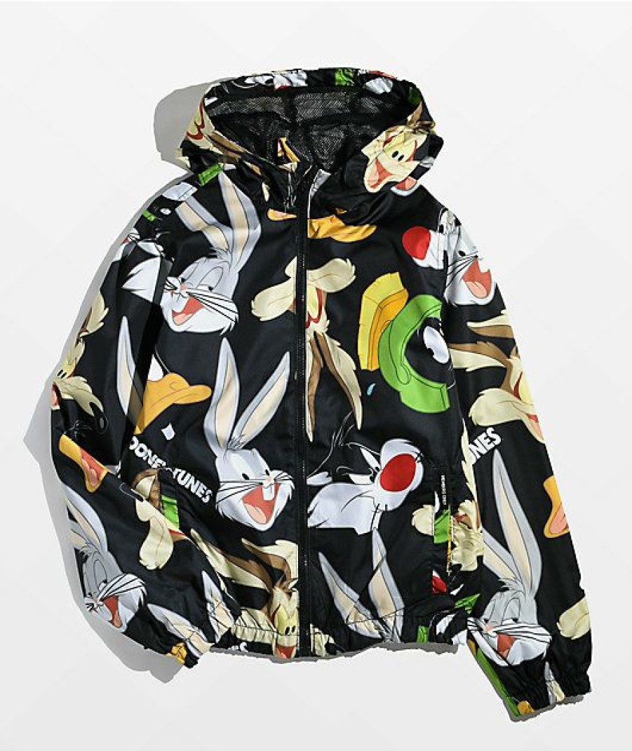 Kids Jackets * | Members Only X Looney Tunes Kids Mash Up Black Windbreaker Jacket Hot Sell