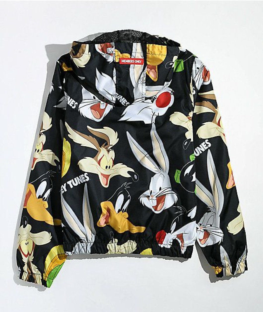 Kids Jackets * | Members Only X Looney Tunes Kids Mash Up Black Windbreaker Jacket Hot Sell