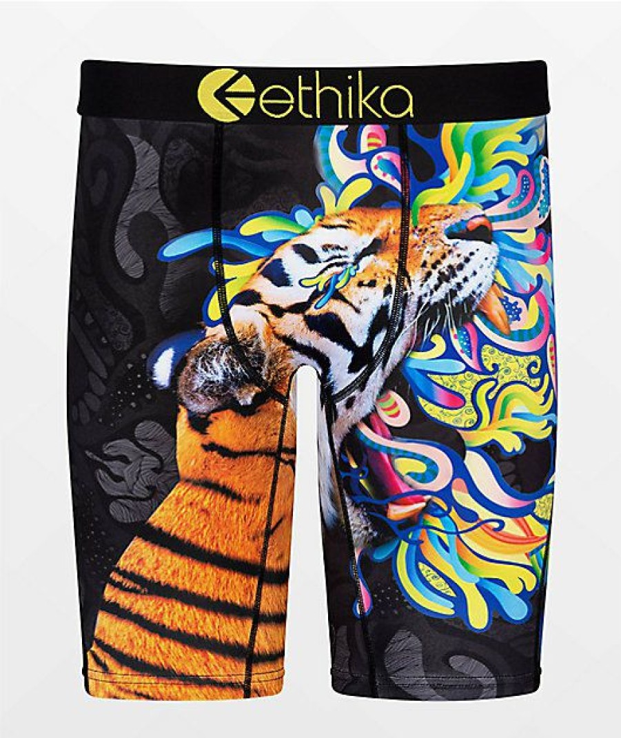 Kids Boxer Briefs * | Ethika Kids Painted Tiger Black Boxer Briefs Online Discount