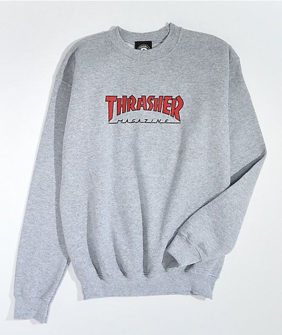 Kids Hoodies & Sweatshirts * | Thrasher Kids Outline Grey Crewneck Sweatshirt The Latest Fashion