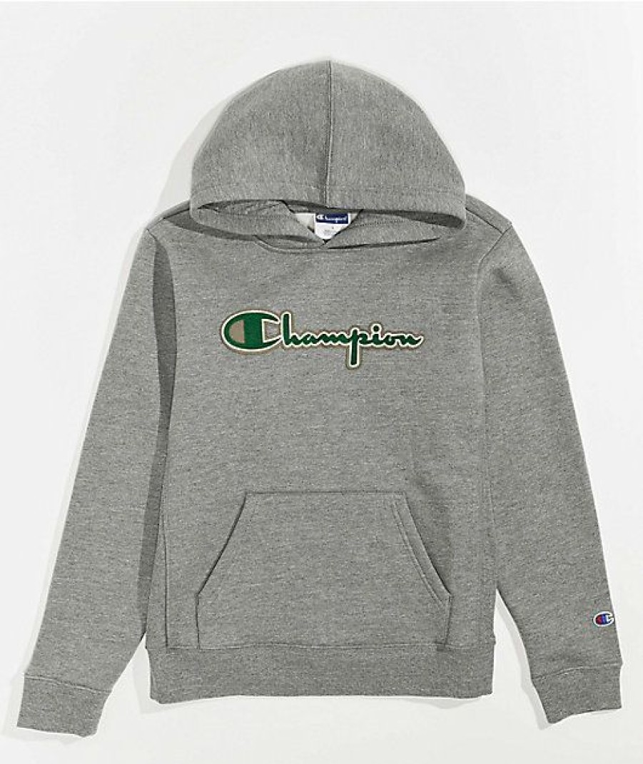 Kids Hoodies & Sweatshirts * | Champion Kids Felt Grey Hoodie Cheaper