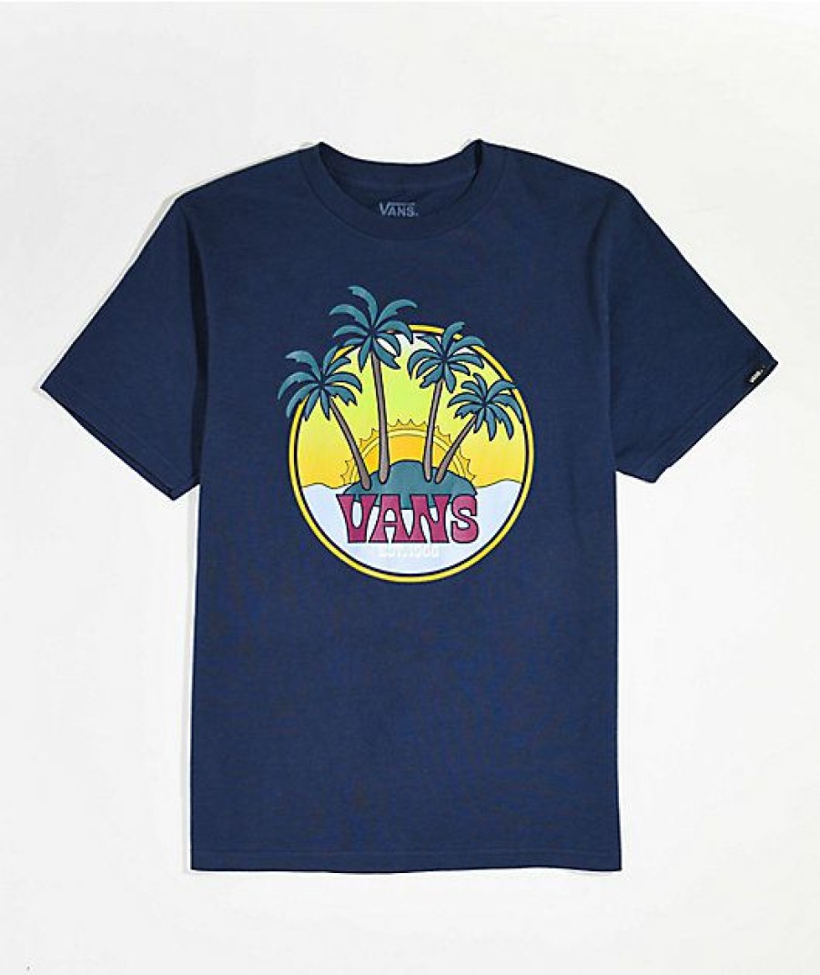 Kids T-Shirts * | Vans Kids Four Palm Island Navy T-Shirt Reliable Quality