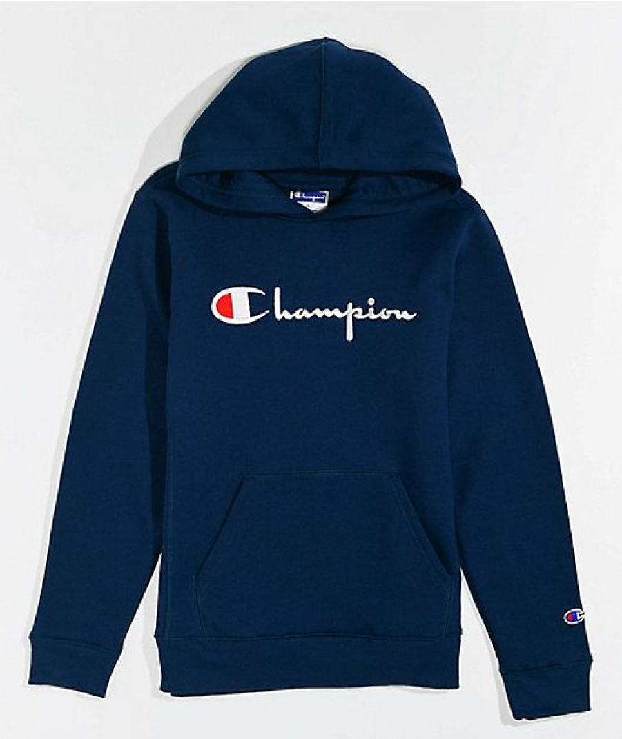 Kids Hoodies & Sweatshirts * | Champion Kids Vintage Navy Hoodie Reliable Quality