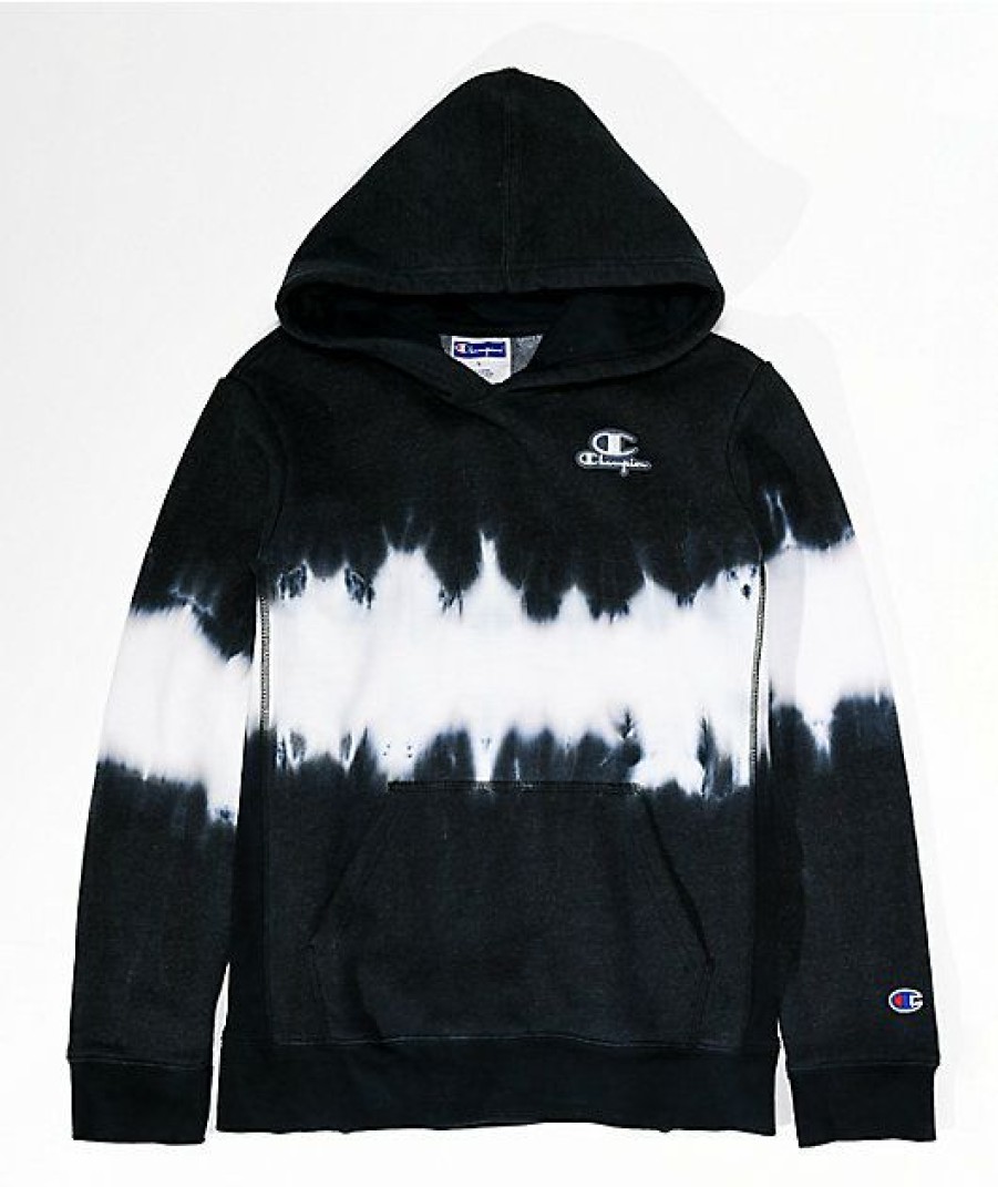 Kids Hoodies & Sweatshirts * | Champion Kids' Black Tie Dye Hoodie Simple Drawing