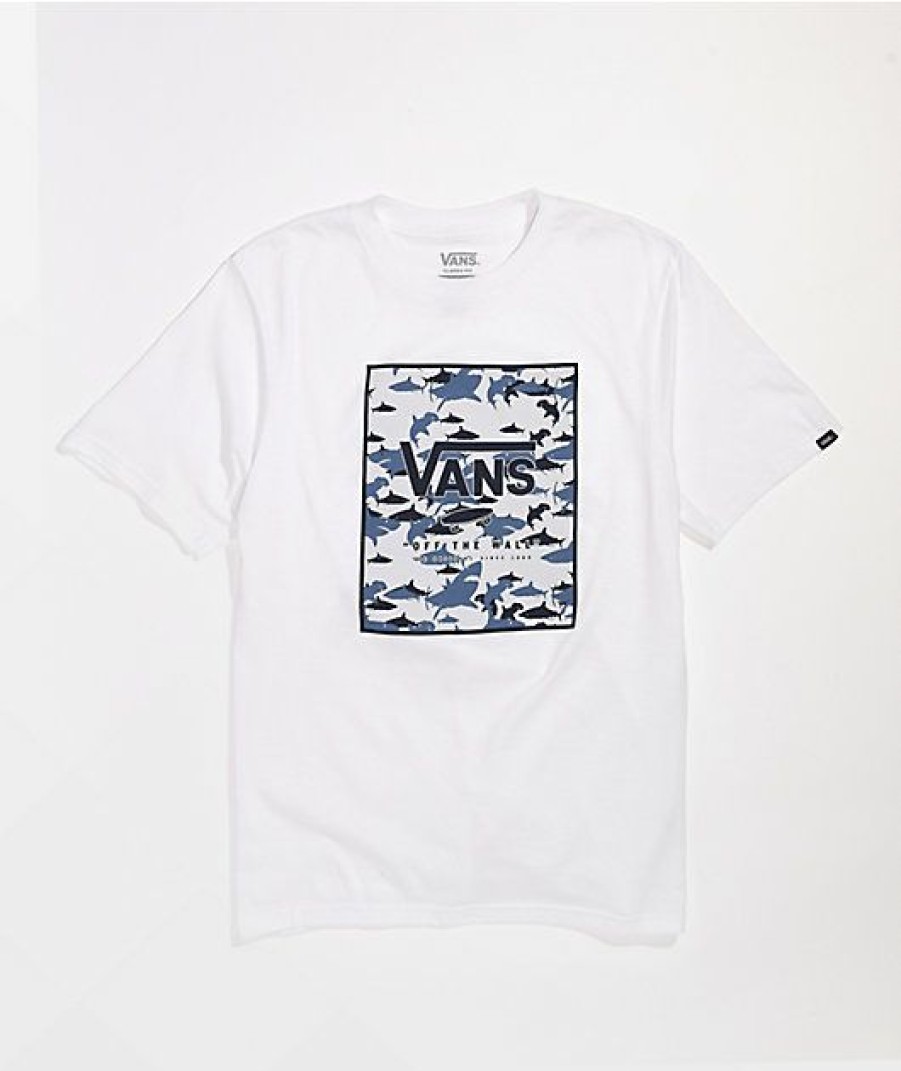 Kids T-Shirts * | Vans Kids' Shark Print Box White T-Shirt At The Best Price