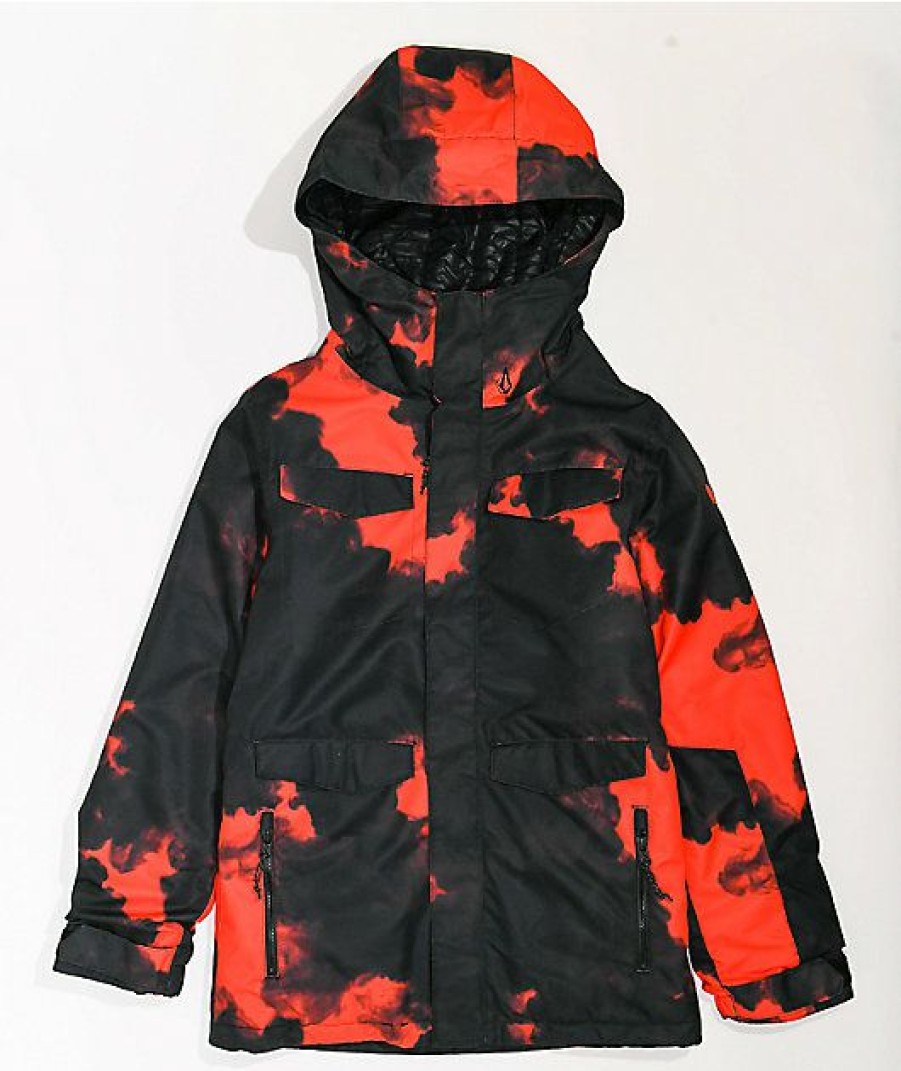 Kids Jackets * | Volcom Kids' Caddoc Insulated Red & Black Tie Dye 10K Snowboard Jacket Reduction In Price