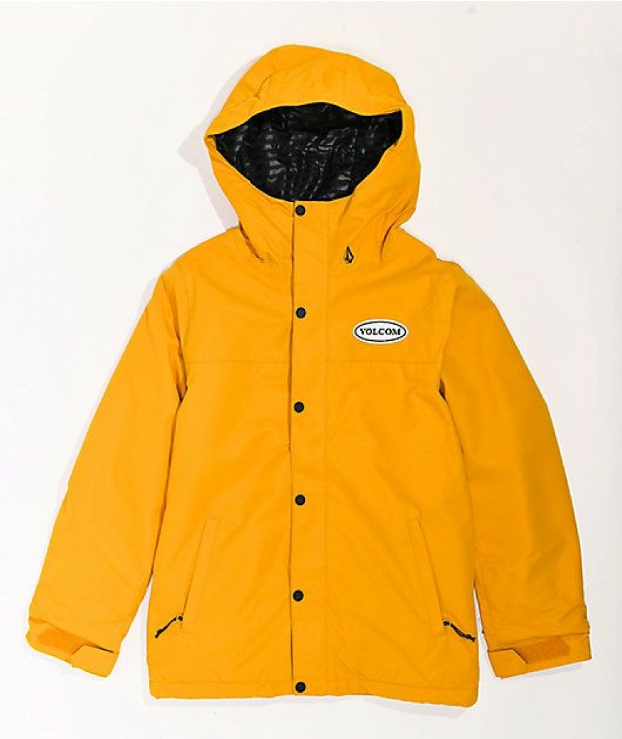 Kids Jackets * | Volcom Stone 91 Yellow 10K Snowboard Jacket Kids Simple Drawing