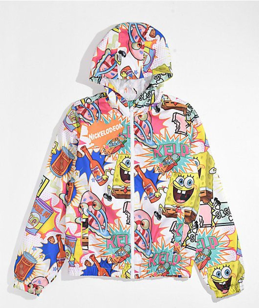 Kids Jackets * | Members Only X Nickelodeon Kids Spongebob White Windbreaker Jacket Reduction In Price