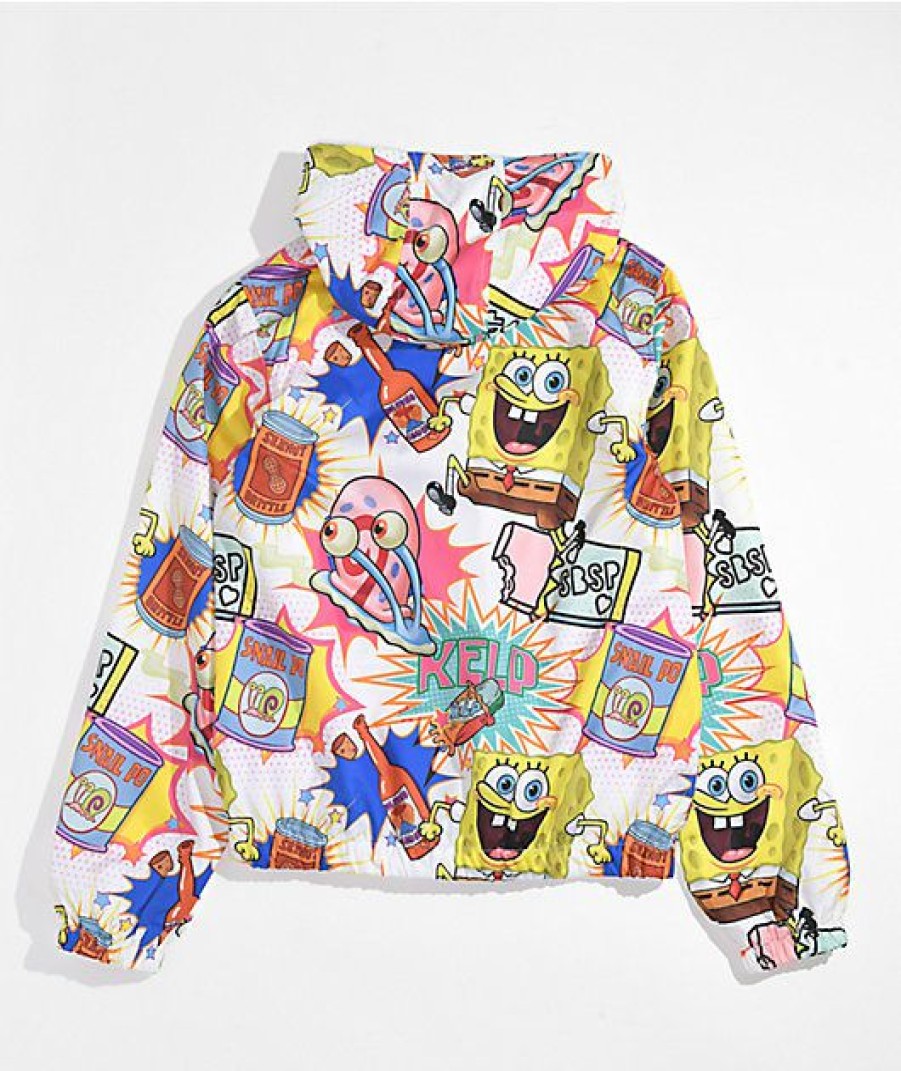 Kids Jackets * | Members Only X Nickelodeon Kids Spongebob White Windbreaker Jacket Reduction In Price