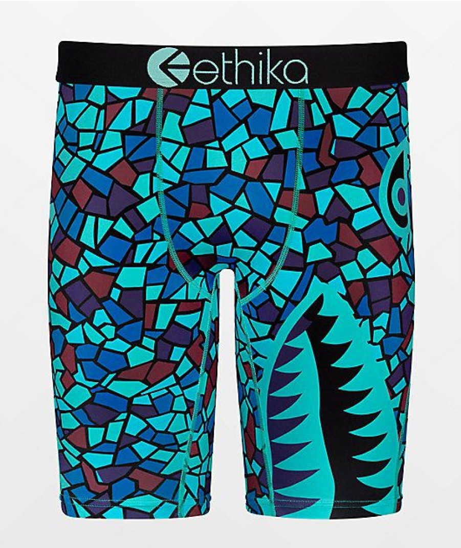 Kids Boxer Briefs * | Ethika Kids Bomber Stained Glass Blue Boxer Briefs The Latest Fashion