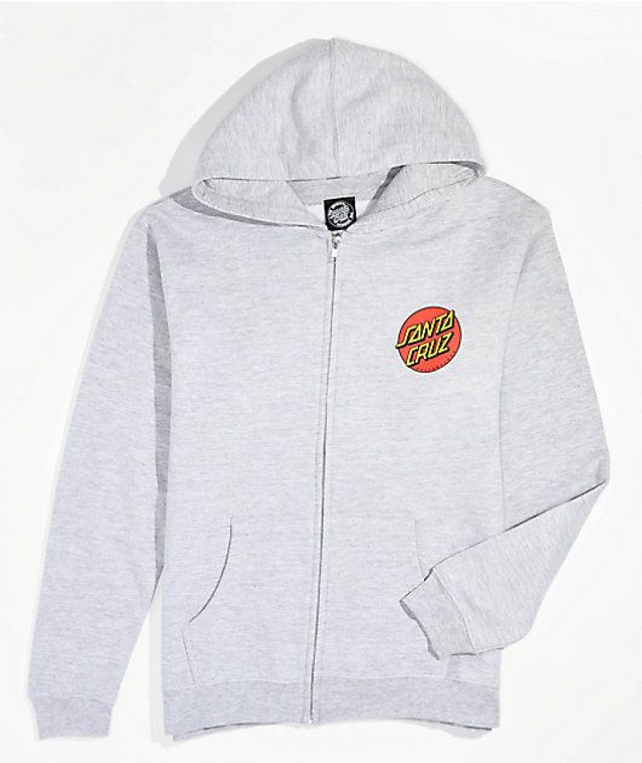 Kids Hoodies & Sweatshirts * | Santa Cruz Kids Classic Dot Grey Zip Hoodie Simple Drawing