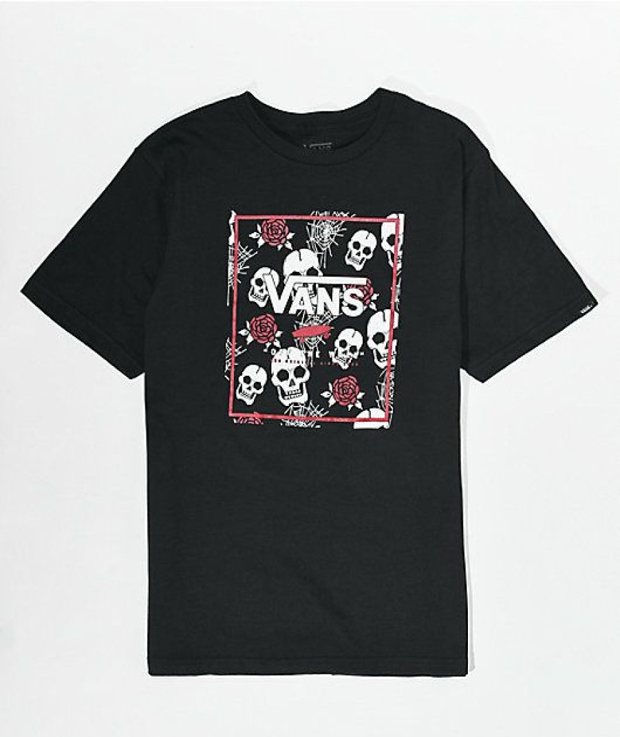 Kids T-Shirts * | Vans Kids' Skull Rose Black T-Shirt Online Discount