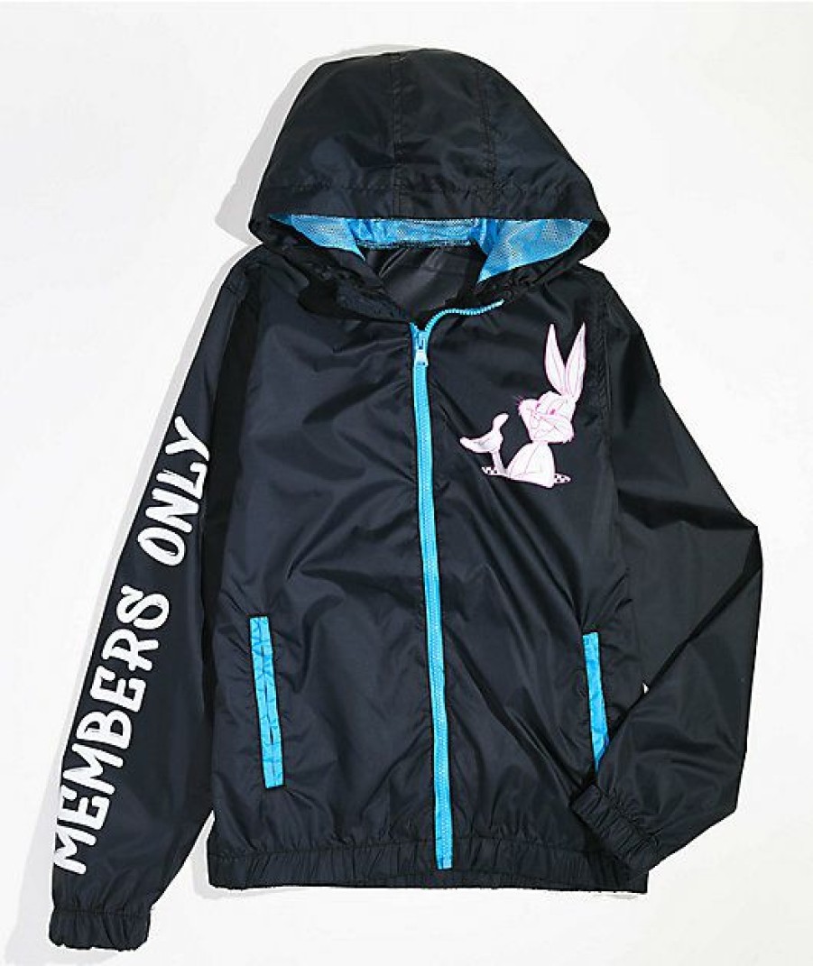 Kids Jackets * | Members Only X Looney Tunes Kids What'S Up Doc Black Windbreaker Jacket Half Price