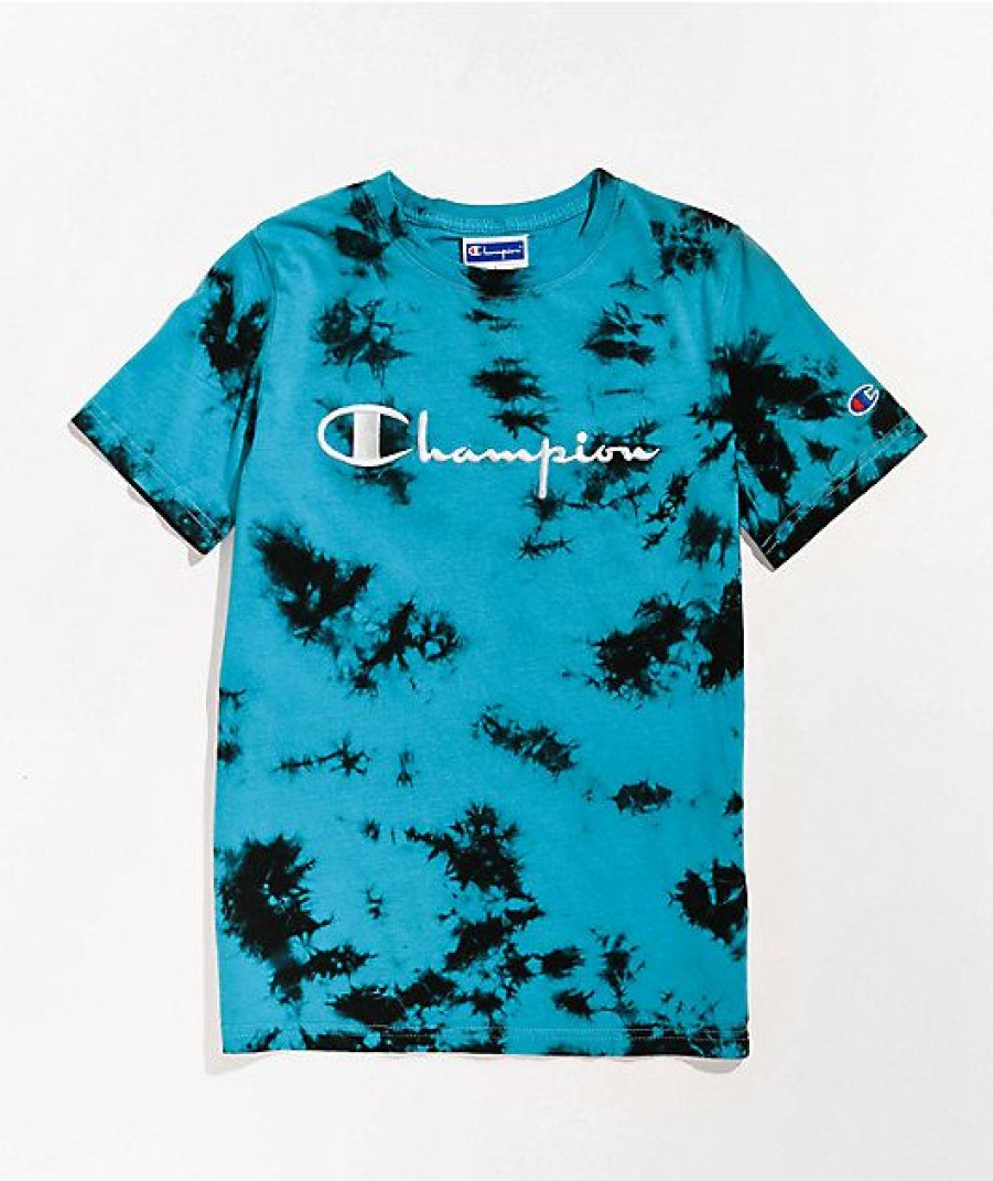 Kids T-Shirts * | Champion Kids Teal Galaxy Dye T-Shirt Simple Drawing